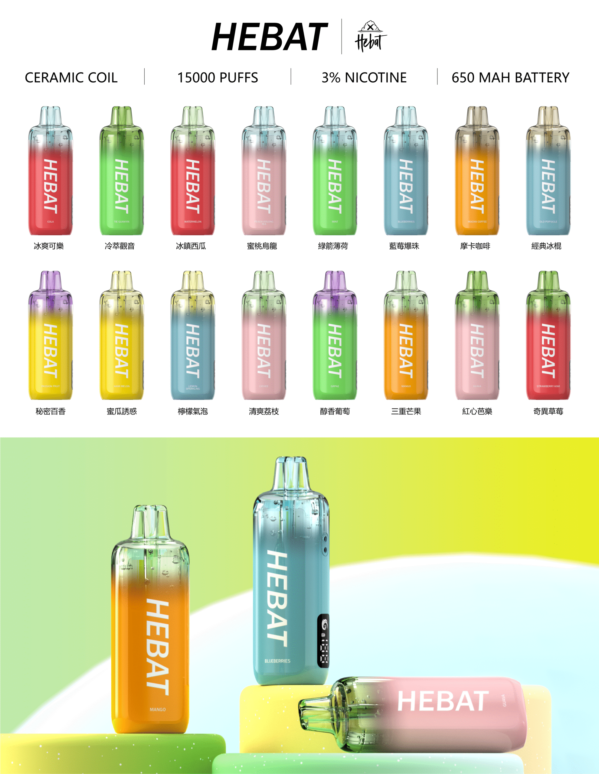 HEBAT喜貝15000口一次性拋棄式電子煙-蒸氣天堂